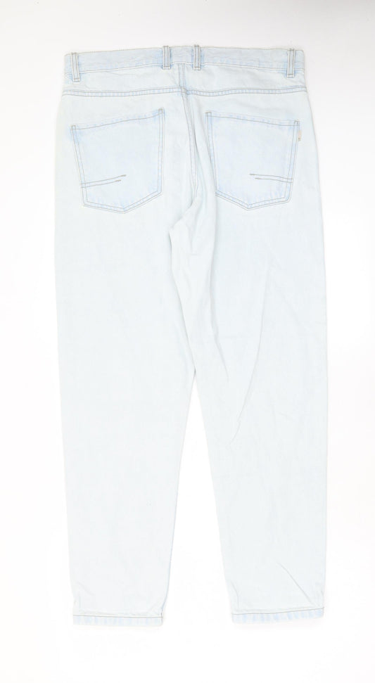 RESERVED Mens Blue Cotton Straight Jeans Size 32 in L28 in Regular Zip - Pockets