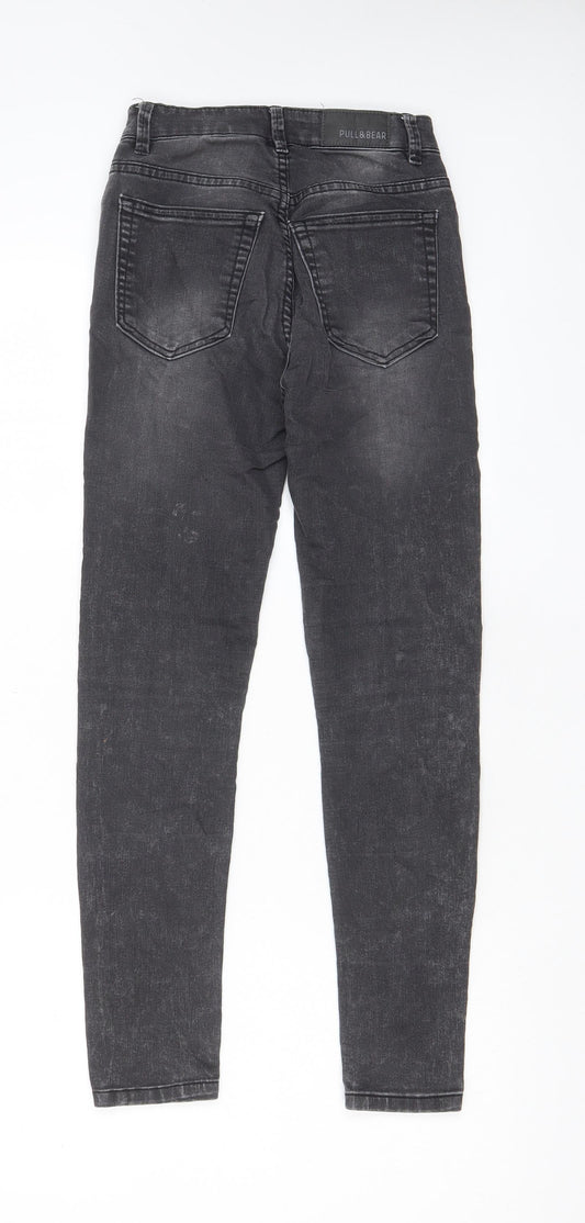 Pull&Bear Womens Grey Cotton Skinny Jeans Size 6 L26 in Regular Zip - Pockets, Belt Loops