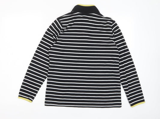 Bonmarché Womens Black Striped Polyester Pullover Sweatshirt Size S Button - Pockets