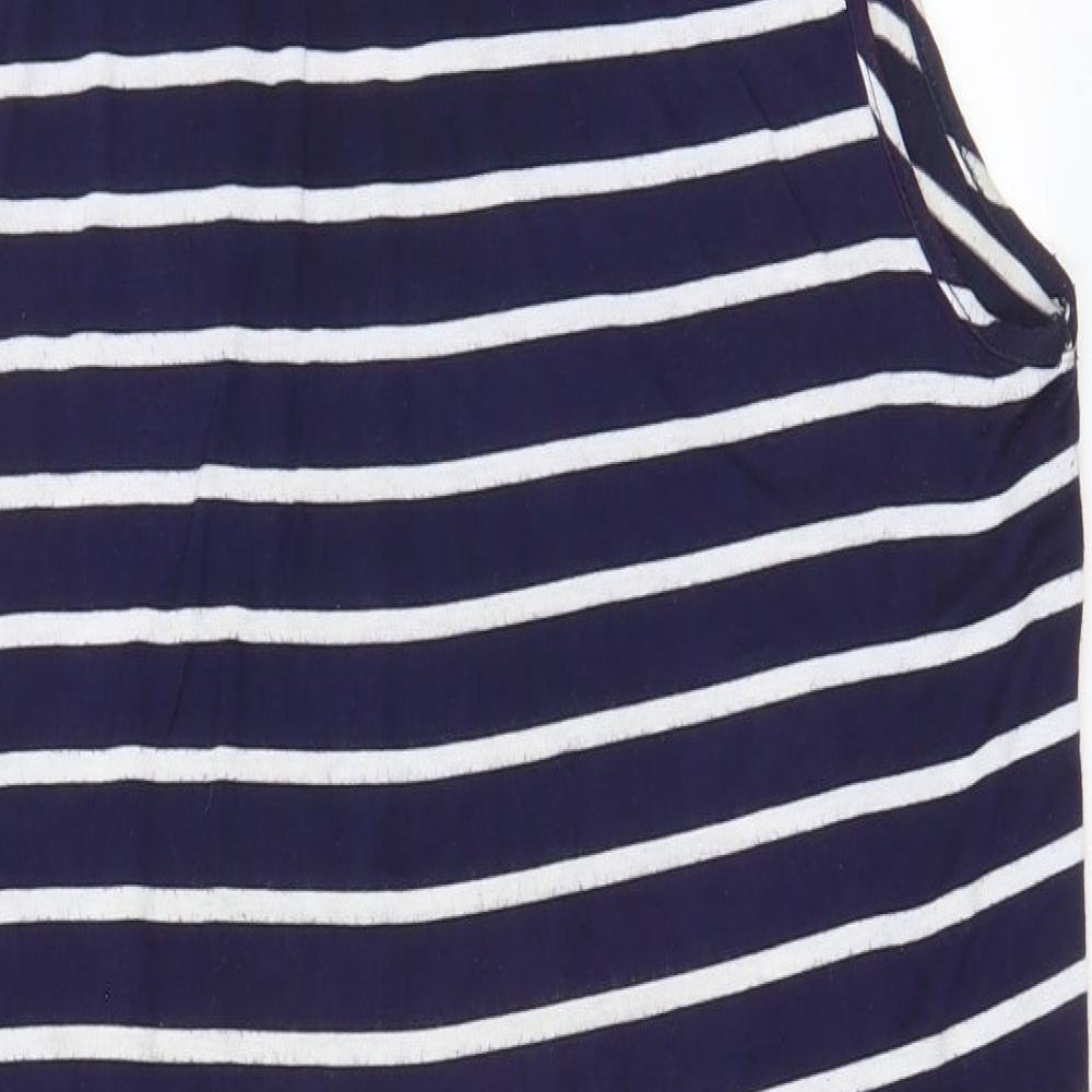 Blue Curl Womens Blue Striped Viscose A-Line Size M V-Neck Pullover - Hooded