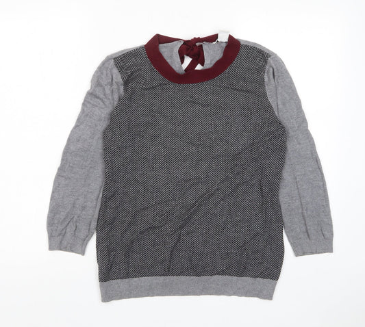 mamas & papas Womens Grey Crew Neck Geometric Viscose Pullover Jumper Size 10