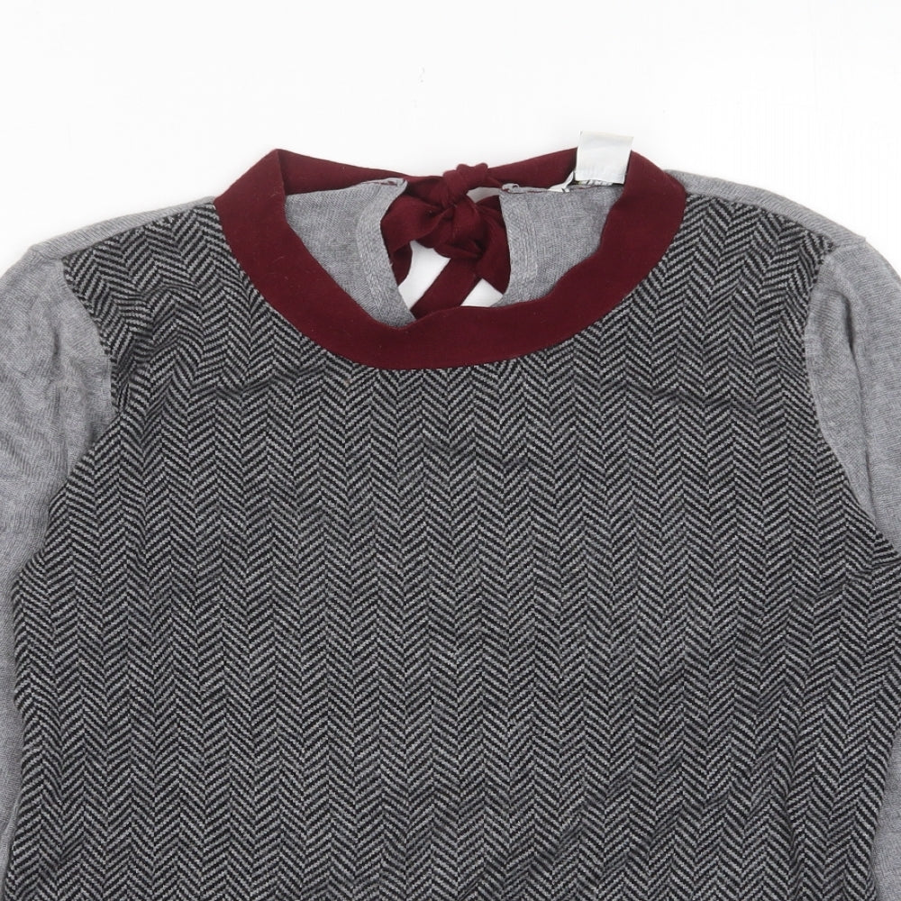 mamas & papas Womens Grey Crew Neck Geometric Viscose Pullover Jumper Size 10