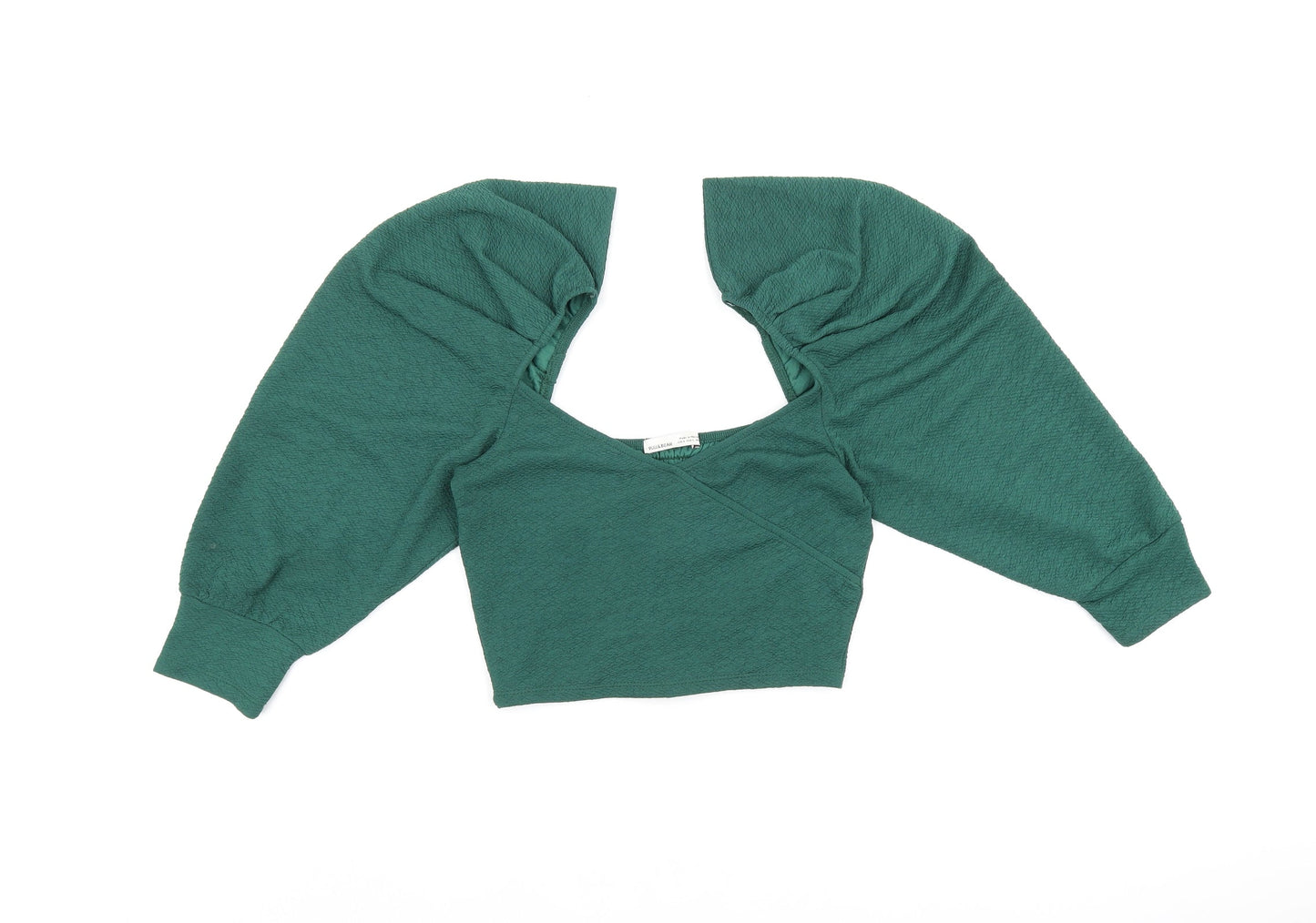 Pull&Bear Womens Green Polyester Cropped Blouse Size S Square Neck