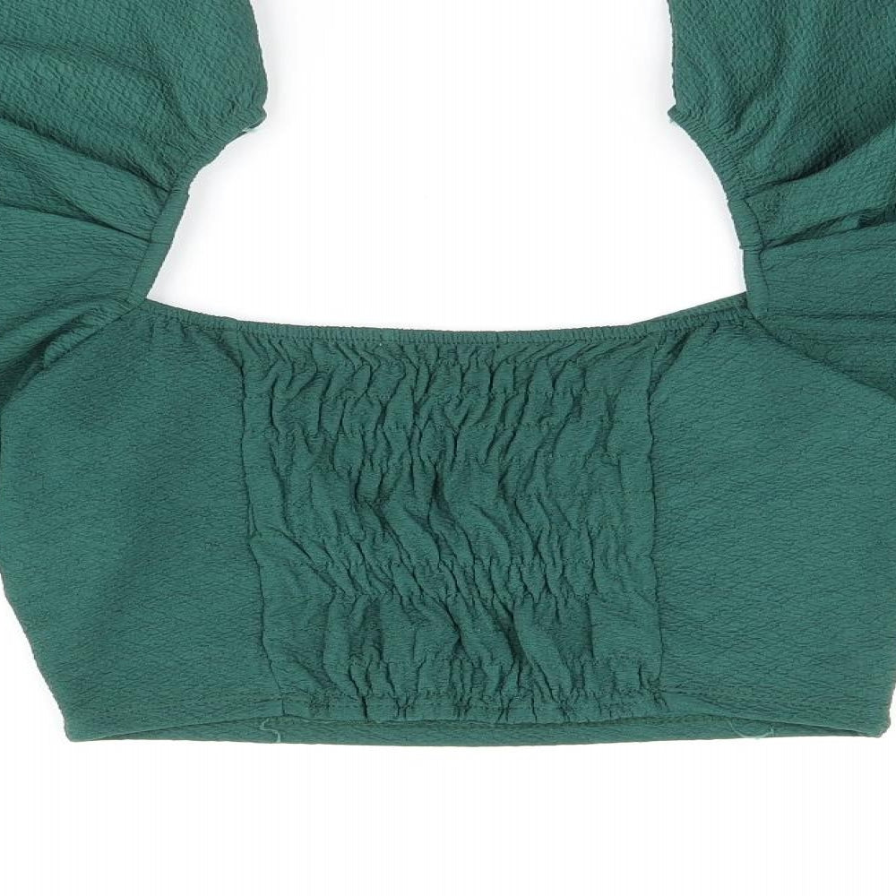 Pull&Bear Womens Green Polyester Cropped Blouse Size S Square Neck