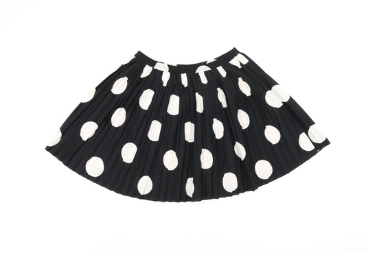 Johnnie B Girls Black Polka Dot Polyester Skater Skirt Size 15-16 Years Regular Pull On - Pleated