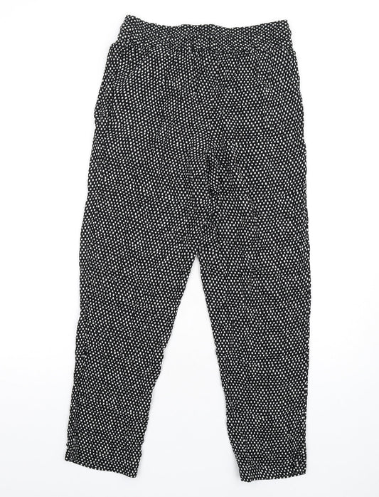 Marks and Spencer Womens Black Geometric Viscose Trousers Size 8 L28 in Regular Drawstring