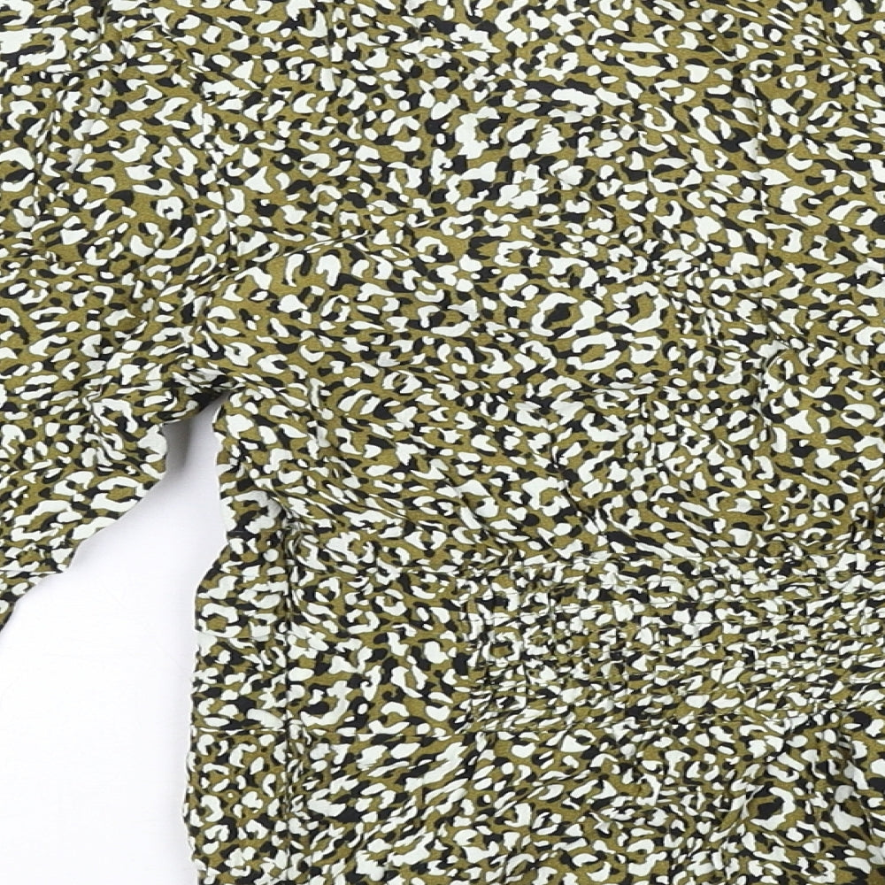 Stradivarius Womens Green Geometric Viscose Basic Blouse Size M V-Neck