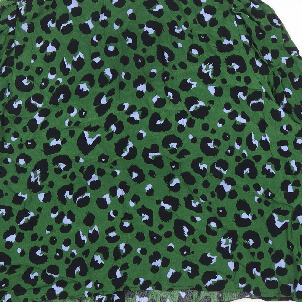 Nobody's Child Womens Green Animal Print Viscose Basic Button-Up Size 16 Collared - Leopard Pattern