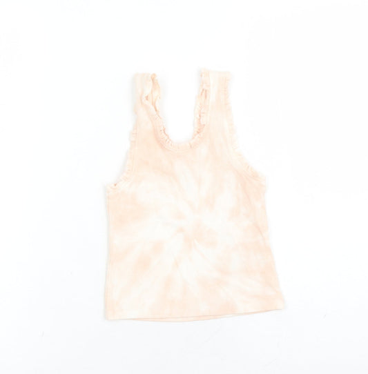 Marks and Spencer Girls Pink Geometric Cotton Basic Tank Size 6-7 Years Scoop Neck Pullover - Tie Dye Effect