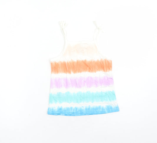 Marks and Spencer Girls Multicoloured Cotton Basic Tank Size 5-6 Years Square Neck Pullover - Tie Dye Effect