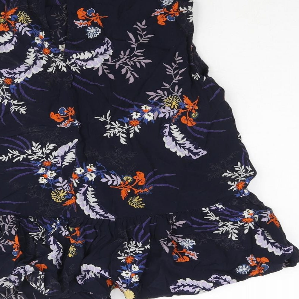Marks and Spencer Womens Blue Floral Viscose Camisole Blouse Size 8 Mock Neck - Frill