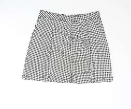 H&M Girls Black Houndstooth Cotton A-Line Skirt Size 14 Years Regular Button