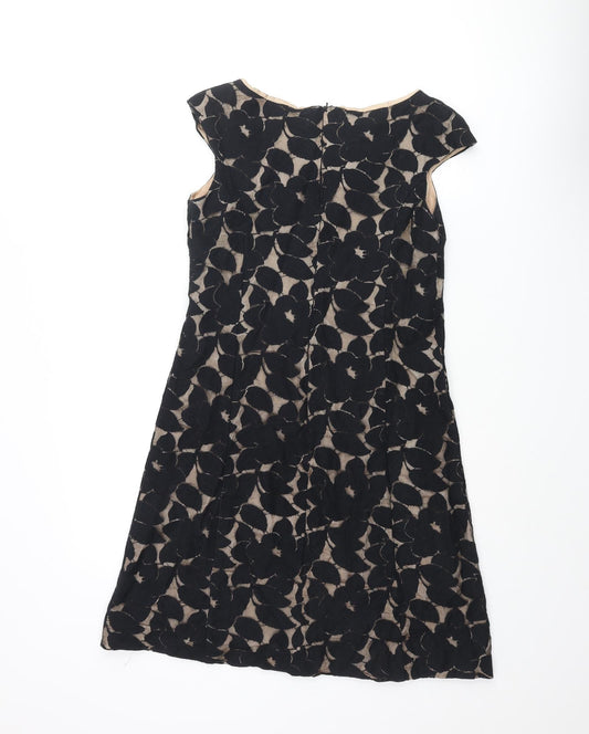 Wallis Womens Black Geometric Cotton A-Line Size 10 Round Neck Zip