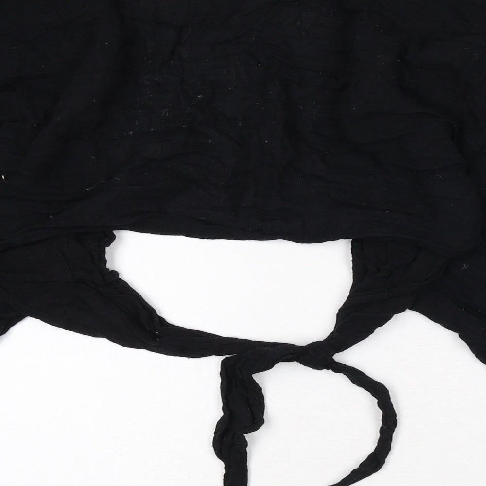 Pull&Bear Womens Black Polyester Wrap Blouse Size M V-Neck - Cropped