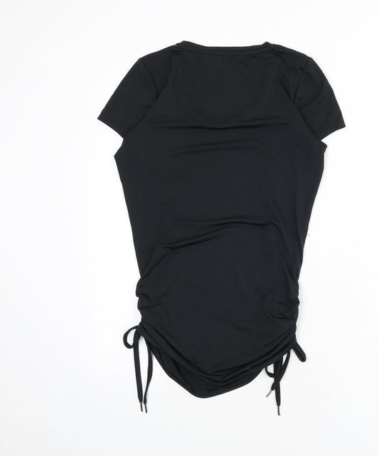 Studiotwo Womens Black Polyester Basic T-Shirt Size 8 V-Neck Pullover - Ruched Sides