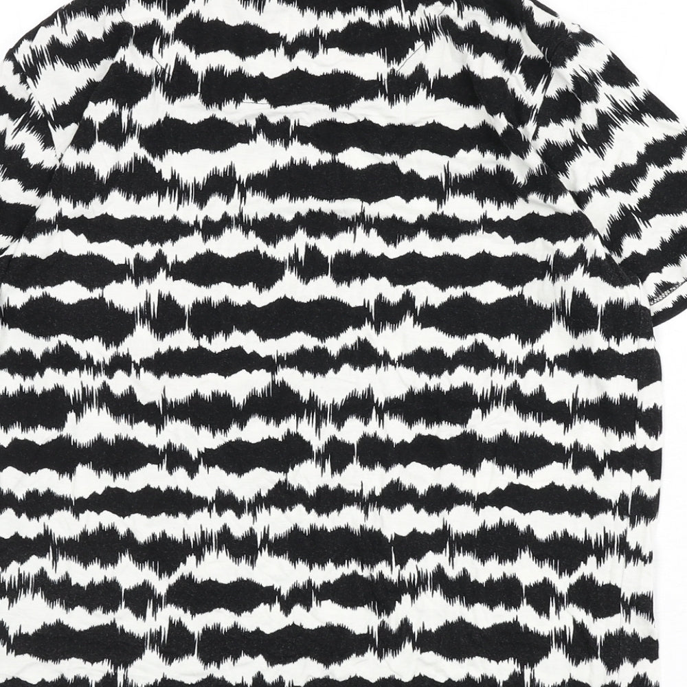 Brand and care label for b.young women’s black geometric viscose basic t-shirt, size S, round neck