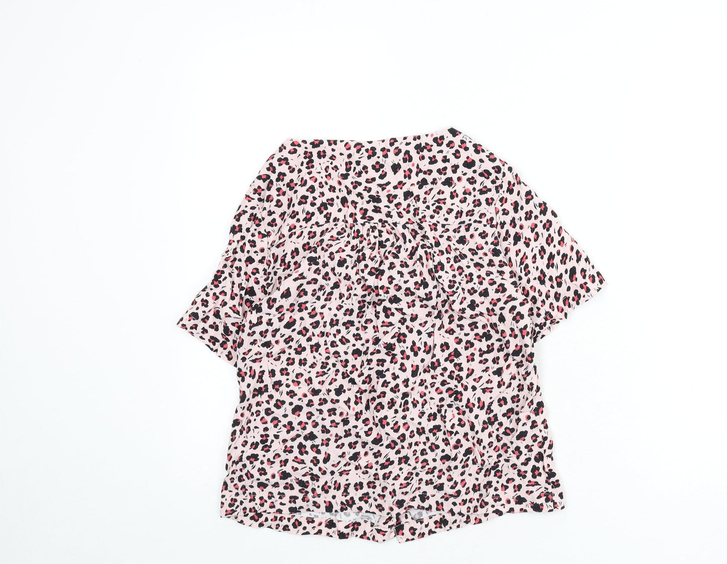 Oliver Bonas Womens Pink Animal Print Viscose Basic Button-Up Size 8 V-Neck - Leopard Print