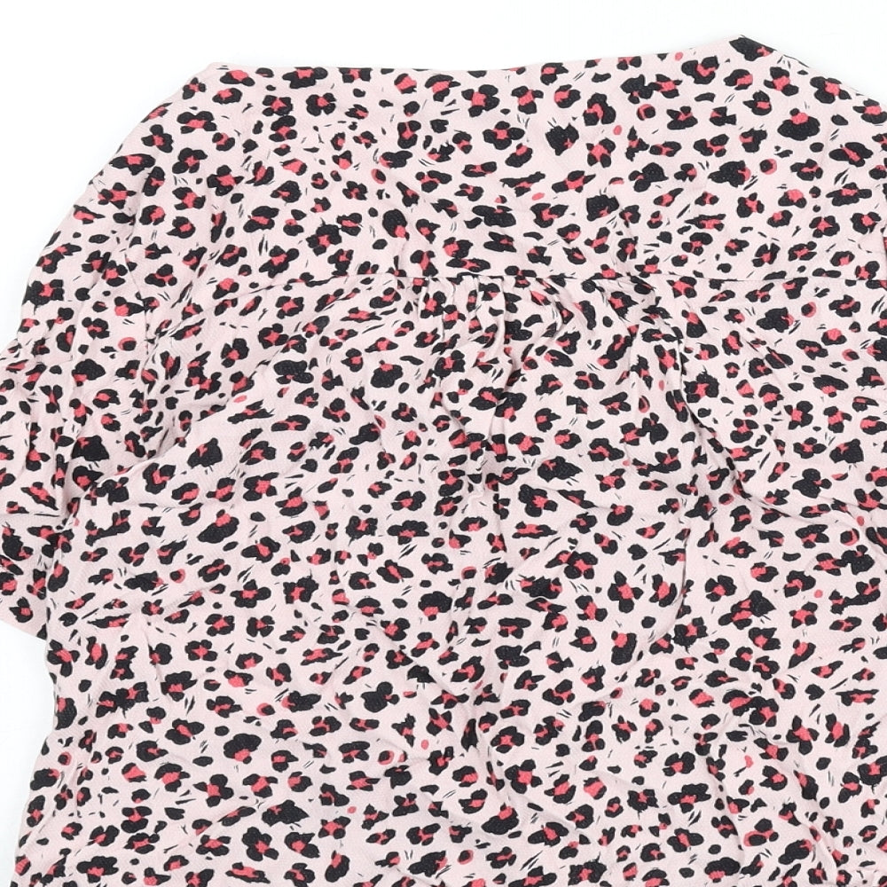 Oliver Bonas Womens Pink Animal Print Viscose Basic Button-Up Size 8 V-Neck - Leopard Print