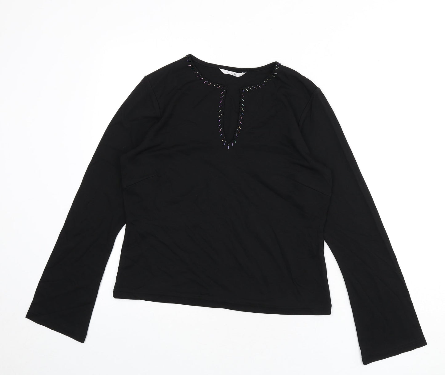 J.Taylor Womens Black Polyester Basic T-Shirt Size 14 V-Neck - Beaded Detail