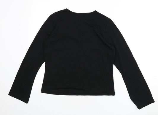 J.Taylor Womens Black Polyester Basic T-Shirt Size 14 V-Neck - Beaded Detail