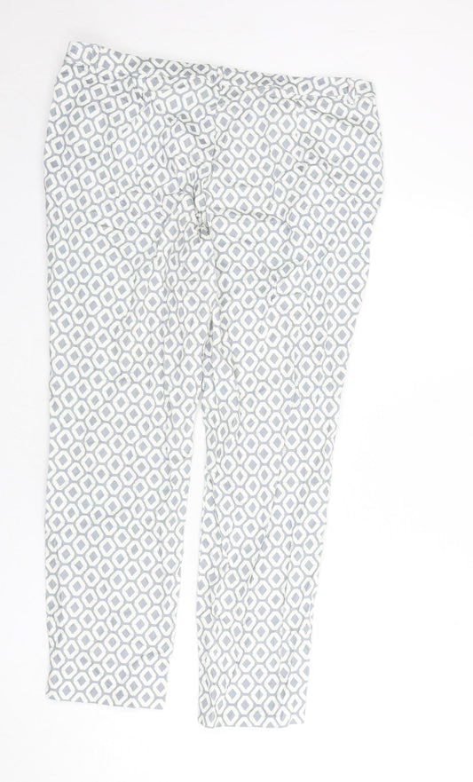 Rick Cardona Womens Blue Geometric Cotton Trousers Size 20 L27 in Regular Zip