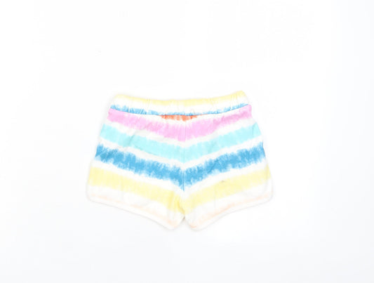 Marks and Spencer Girls Multicoloured Striped Cotton Sweat Shorts Size 5-6 Years Regular Drawstring