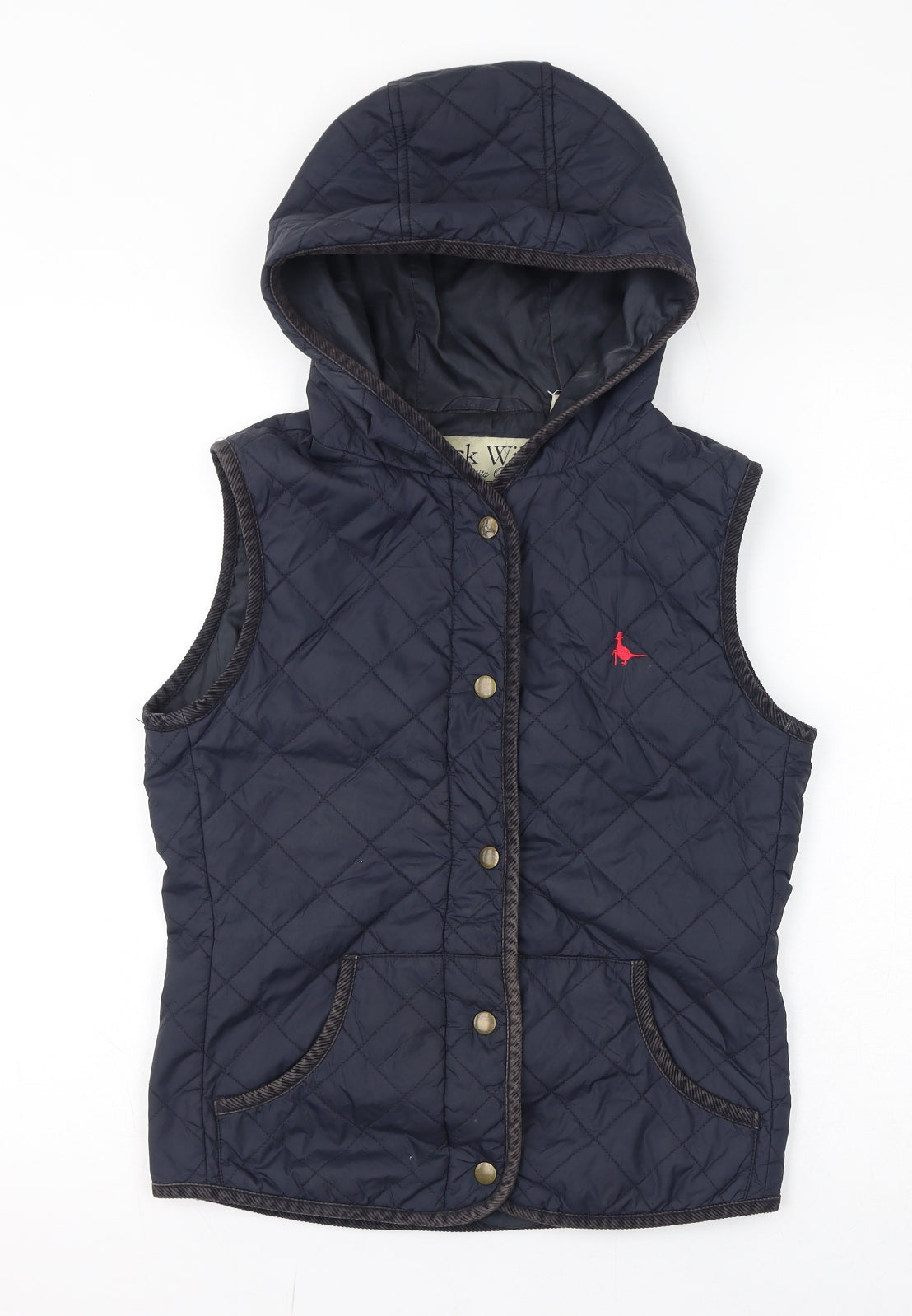 Jack Wills Womens Blue Gilet Jacket Size 8 Button - Quilted, Hooded