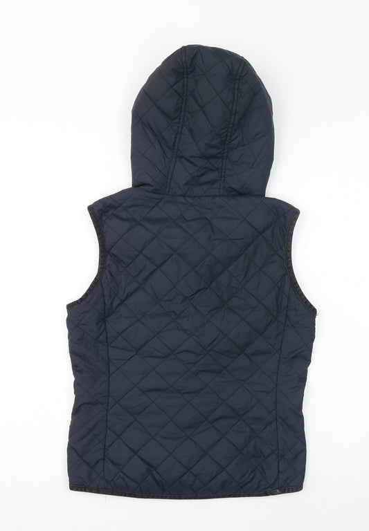Jack Wills Womens Blue Gilet Jacket Size 8 Button - Quilted, Hooded