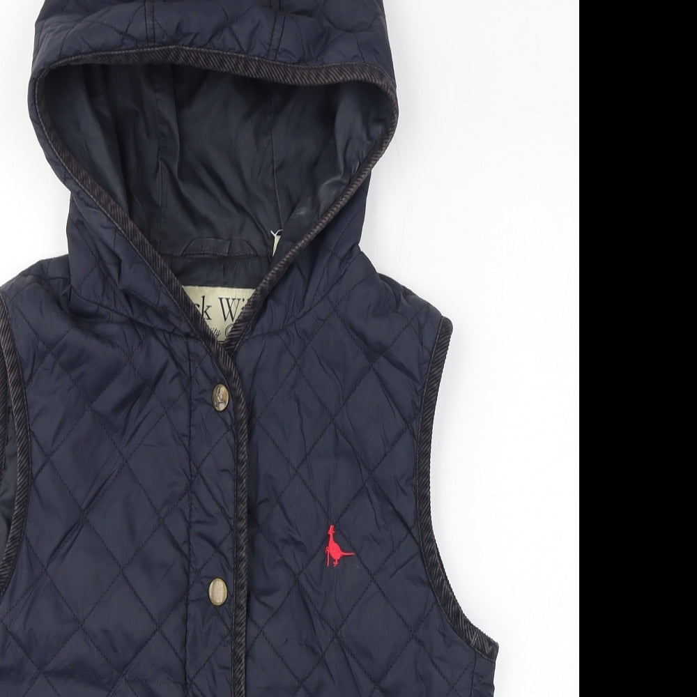 Jack Wills Womens Blue Gilet Jacket Size 8 Button - Quilted, Hooded