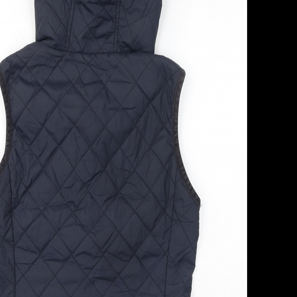 Jack Wills Womens Blue Gilet Jacket Size 8 Button - Quilted, Hooded
