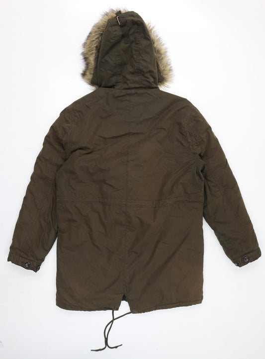 Admiral Womens Green Parka Coat Size M Zip - Faux Fur Hood