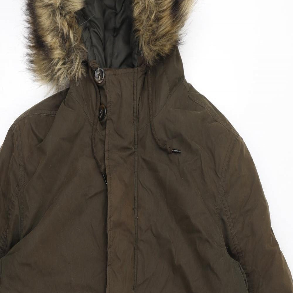 Admiral Womens Green Parka Coat Size M Zip - Faux Fur Hood