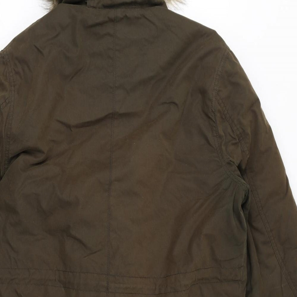 Admiral Womens Green Parka Coat Size M Zip - Faux Fur Hood