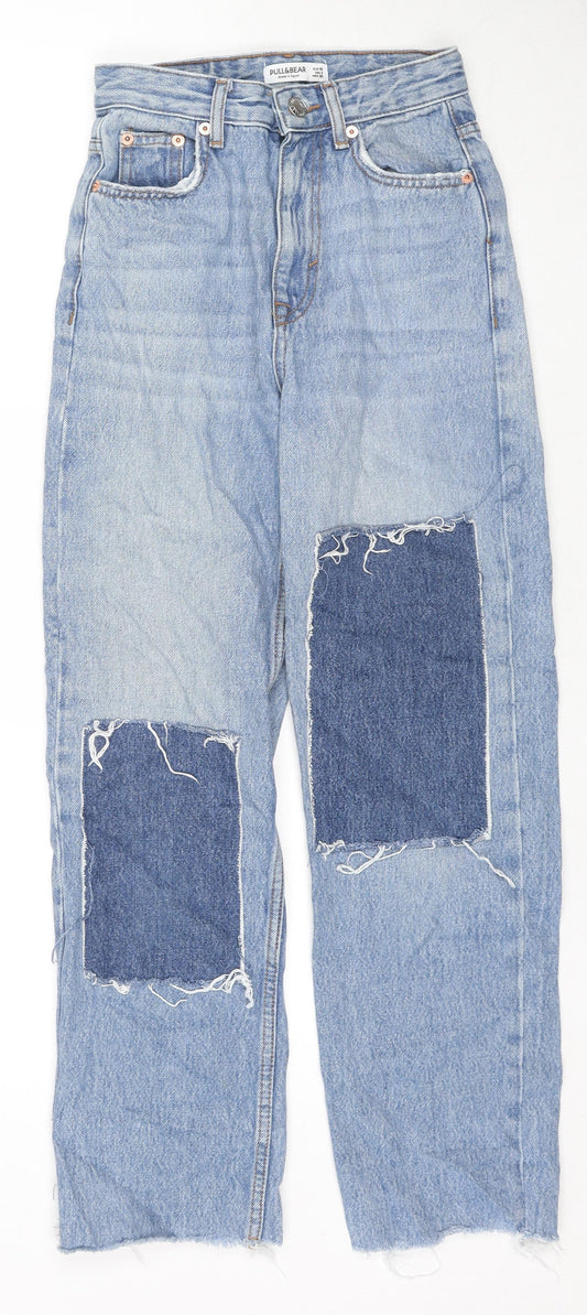 Pull&Bear Womens Blue Cotton Straight Jeans Size 4 L26 in Regular Zip