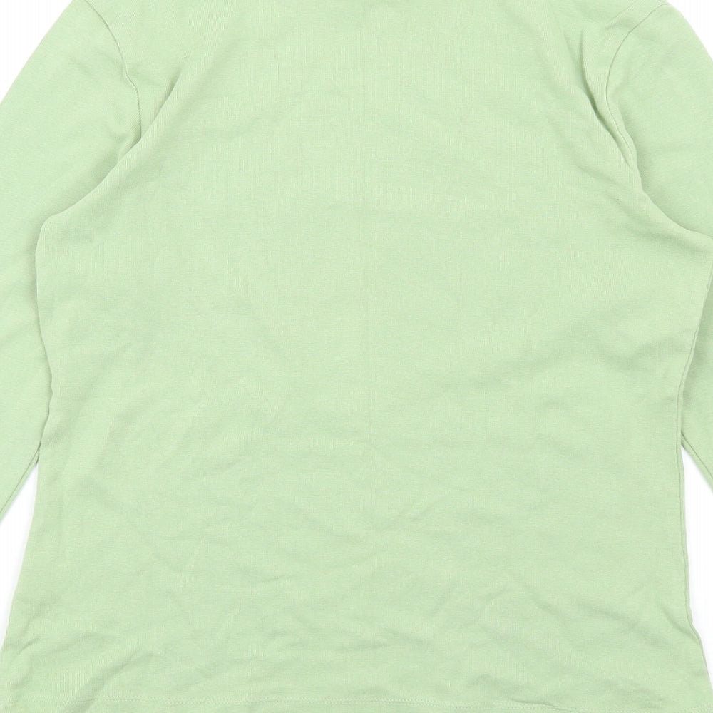 Marks and Spencer Womens Green Cotton Basic T-Shirt Size 8 Mock Neck