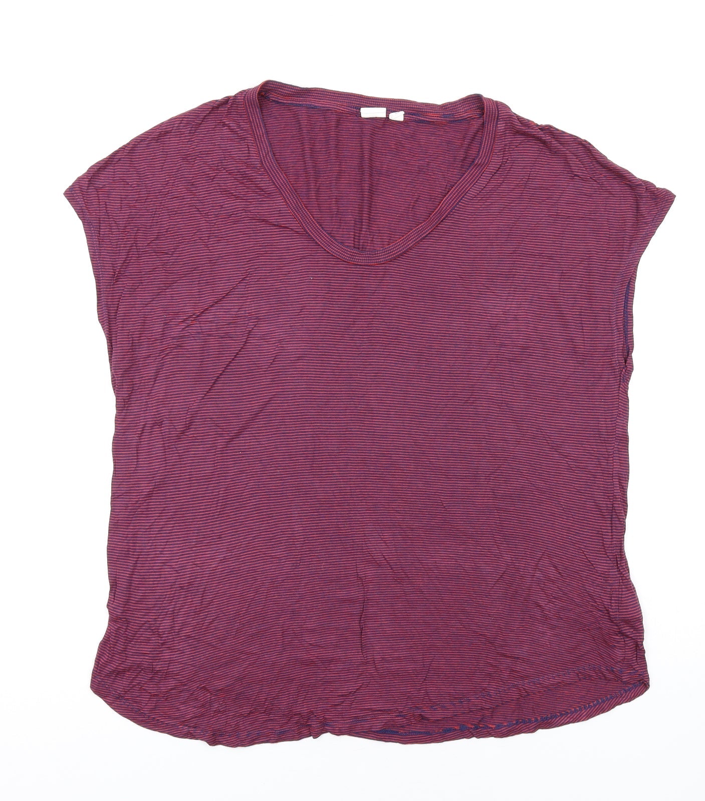 Gap Womens Red Striped Viscose Basic T-Shirt Size L Scoop Neck