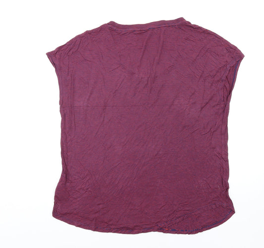 Gap Womens Red Striped Viscose Basic T-Shirt Size L Scoop Neck