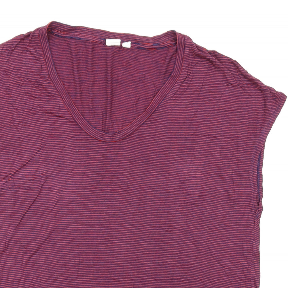 Gap Womens Red Striped Viscose Basic T-Shirt Size L Scoop Neck