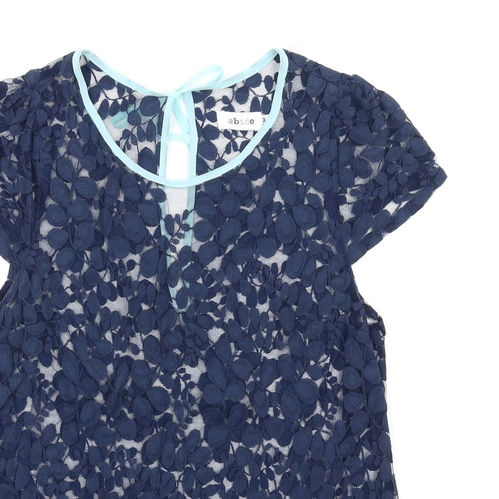Abide Womens Blue Cotton Basic Blouse Size M Round Neck