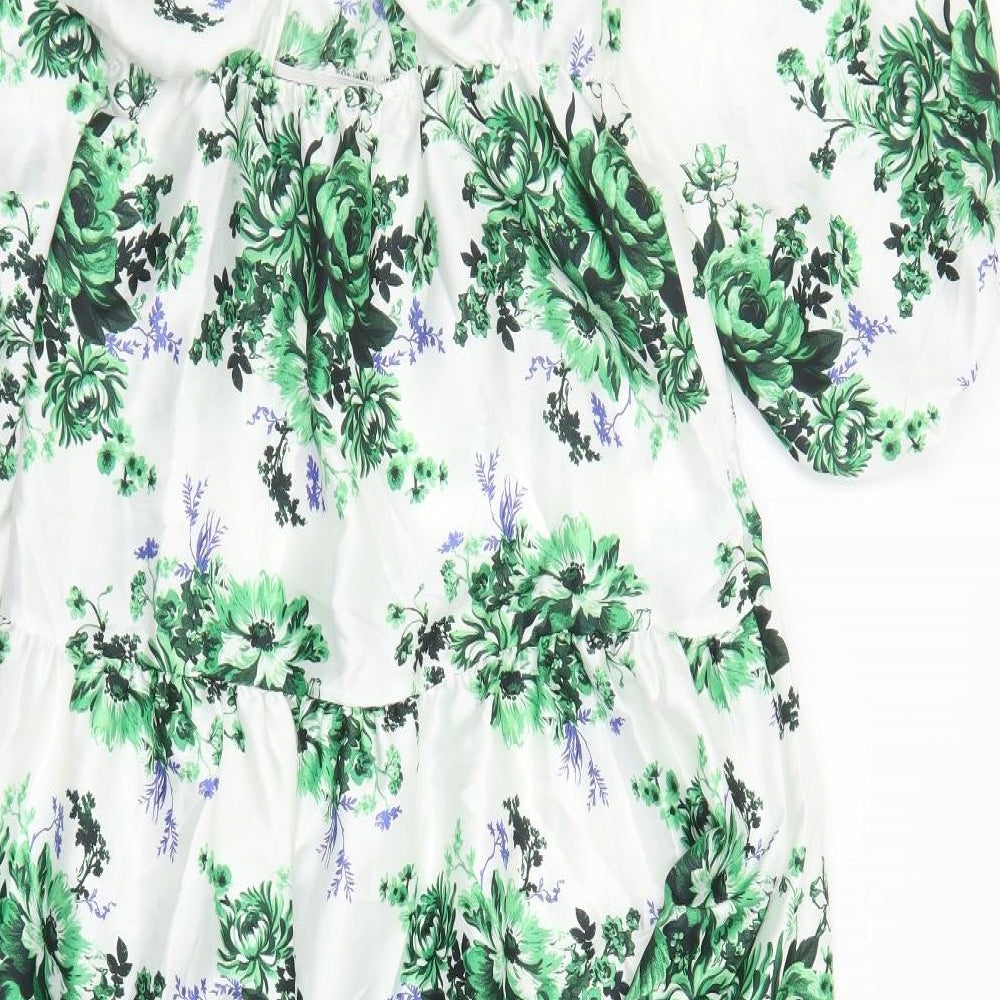 Marks and Spencer Womens White Floral Polyester Maxi Size 8 V-Neck Pullover