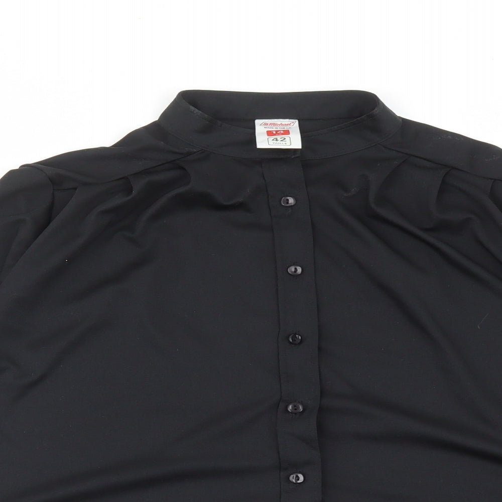 St Michael Womens Black Polyester Basic Button-Up Size 14 Round Neck - Vintage