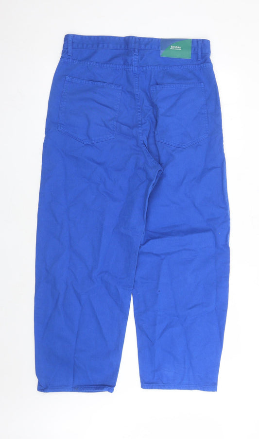 Bershka Mens Blue Geometric Cotton Straight Jeans Size 34 in L28 in Regular Zip