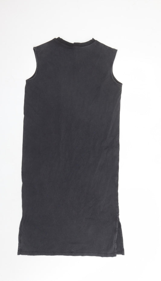 Marks and Spencer Girls Grey Cotton Tank Dress Size 10-11 Years Mock Neck Pullover - Hawaii Blues