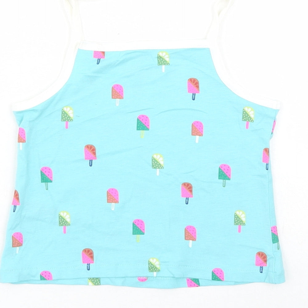 Brand and care label for Marks & Spencer girls’ blue geometric cotton camisole tank, years square neck tie - ice lolly