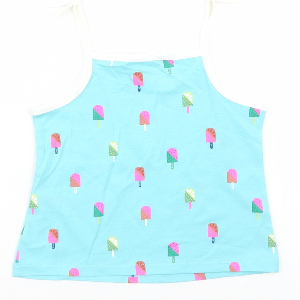 Brand and care label for Marks & Spencer girls’ blue geometric cotton camisole tank, years square neck tie - ice lolly