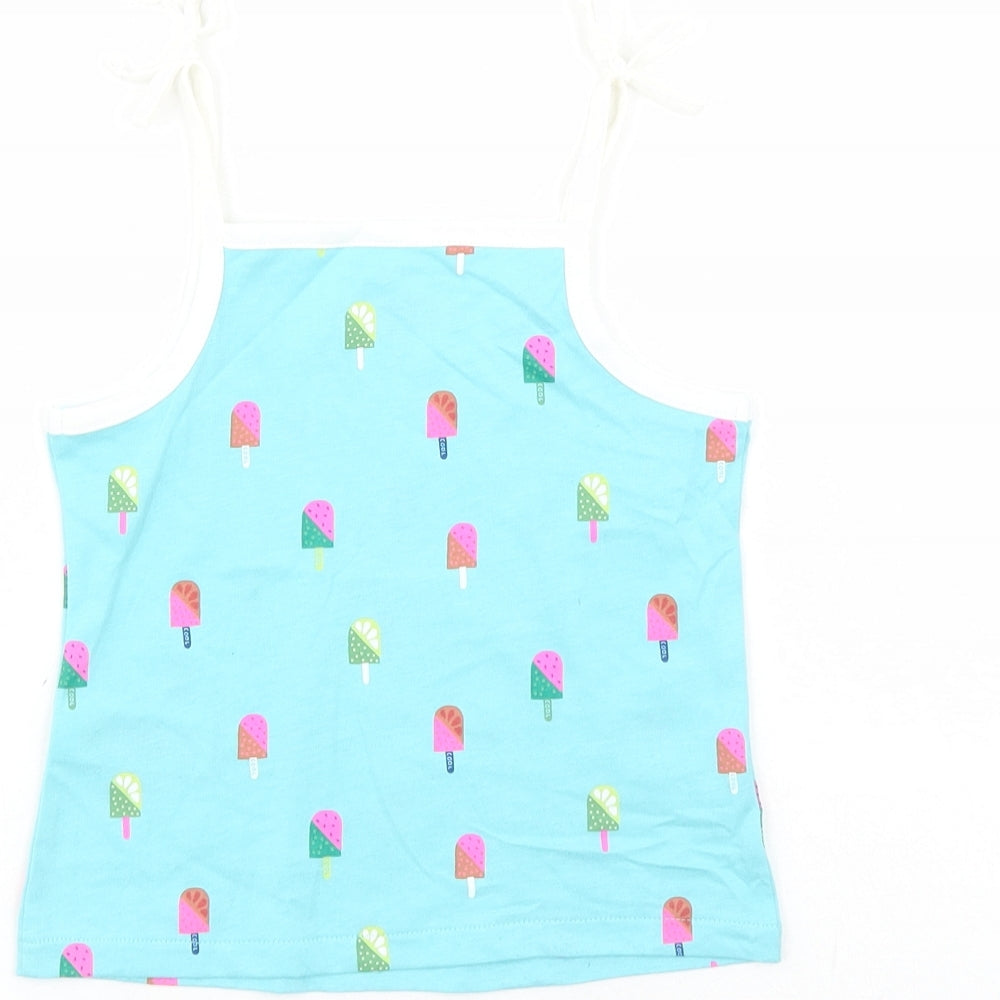 Brand and care label for Marks & Spencer girls’ blue geometric cotton camisole tank, years square neck tie - ice lolly