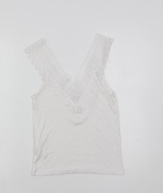 Womens UK Size M Stradivarius White Viscose Tank