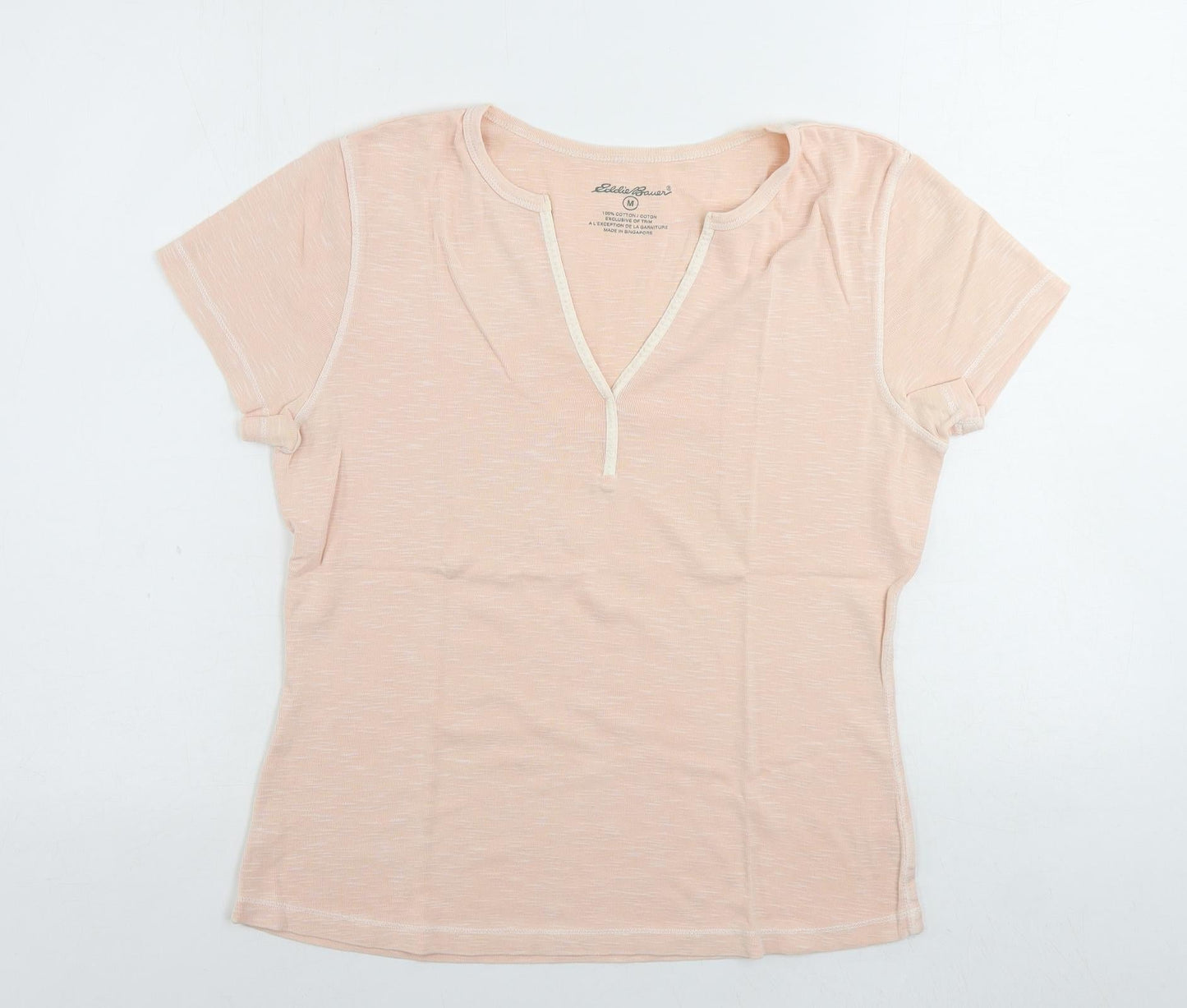Eddie Bauer Womens Pink Cotton Basic T-Shirt Size M V-Neck