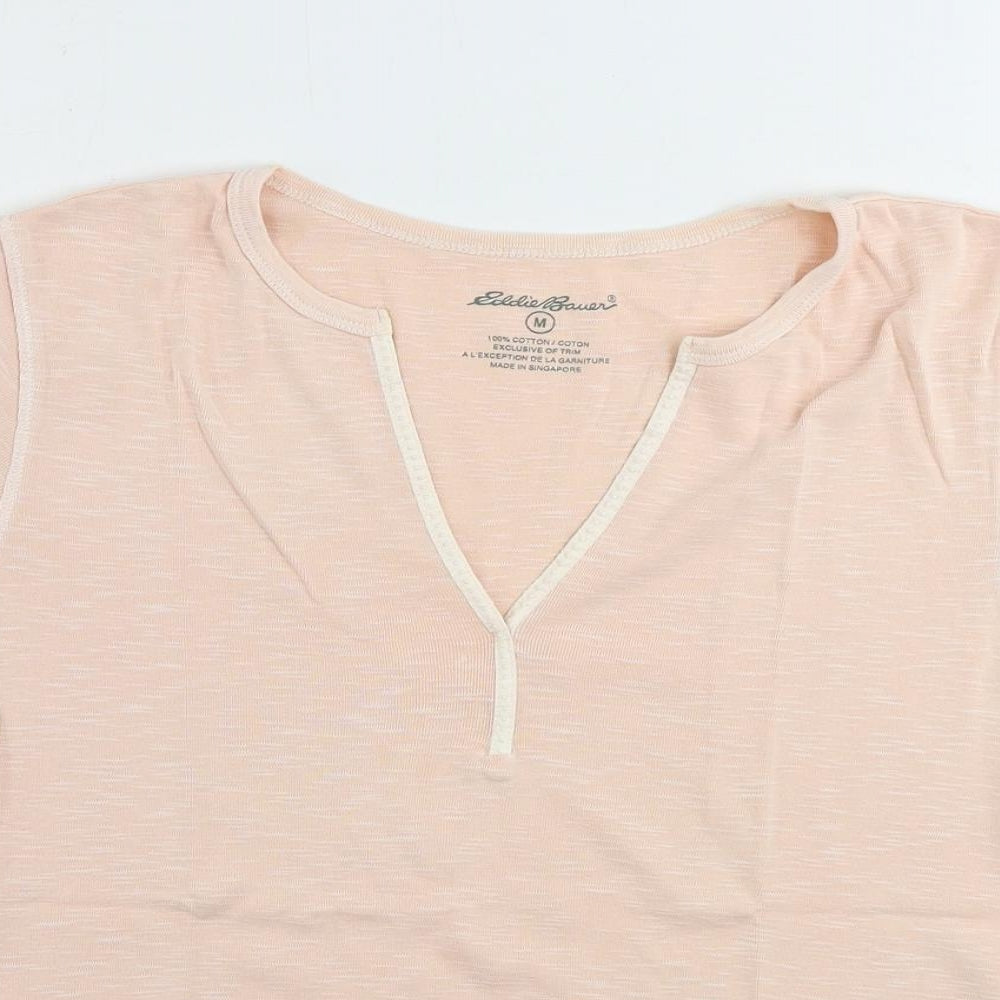 Eddie Bauer Womens Pink Cotton Basic T-Shirt Size M V-Neck