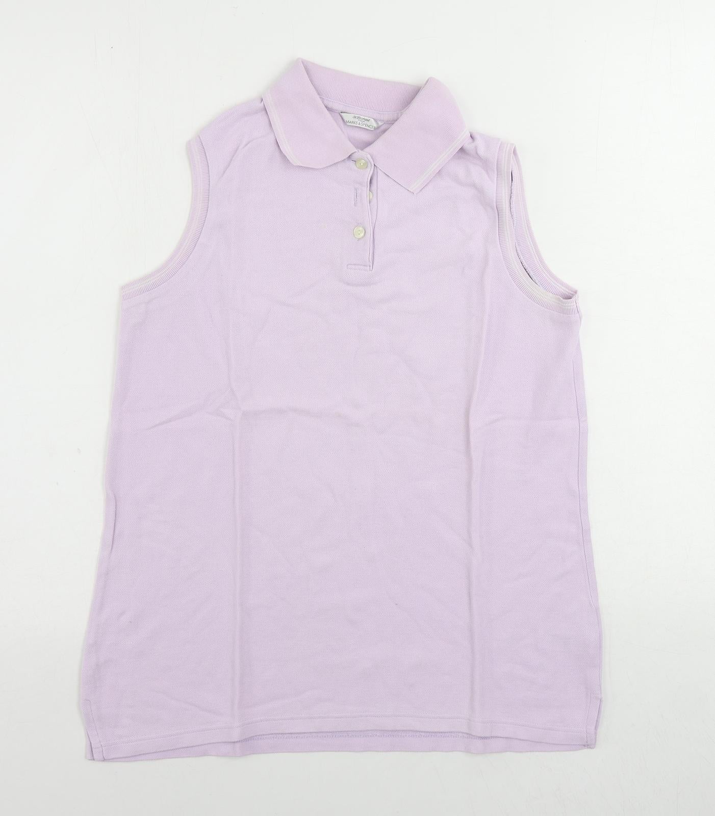 St Michael Womens Purple Cotton Basic Polo Size 12 Collared